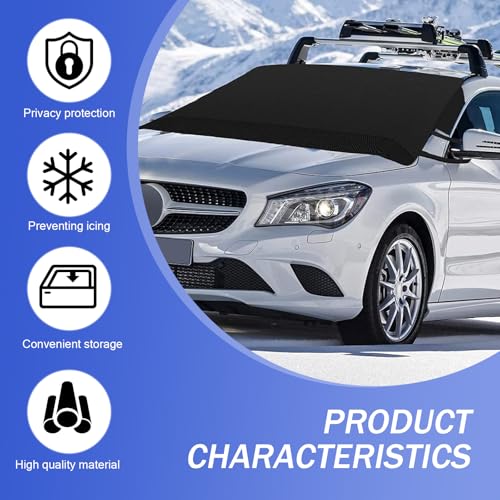 Image of Windshield Snow Cover Cloth, Oxford Cloth Thickened Winter Snow Windproof Sun Shade Windshield Cover, Foldable Accessories, Universal for Most Car Models (Black #170CM*107CM)