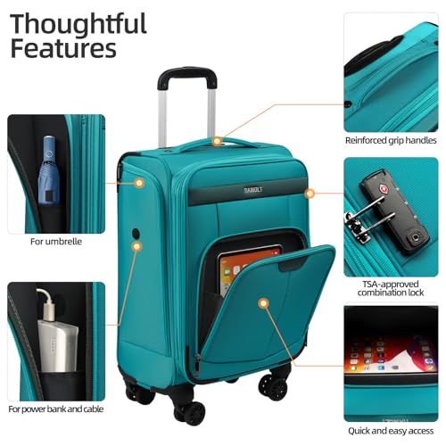 TIAWOLT Carry On Luggage 22x14x9 Airline Approved with Wheels,2-Piece Luggage Set,Softside Expandable Luggage Suitcase with TSA Lock&Carry-on UnderSeat Travel Duffle Bag,Weekender Bag-Green by TIAWOLT - Used condition - Image 4