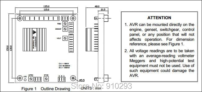 Outline drawing with dimensions for SHALUO SX440 AVR