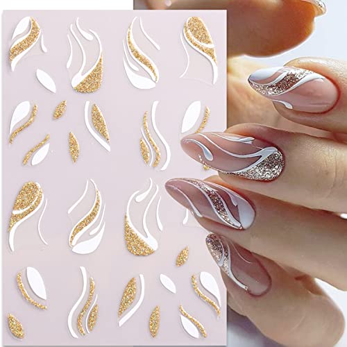 9 Sheets French Shining Line Nail Art Stickers 3D Glitter Wavy Stripe Nail Decals Metal Curve Stripe Lines Nail Art Supplies French Nail Tips For Diy Manicure Decoration For Women Girls Acrylic Nails #TOP1