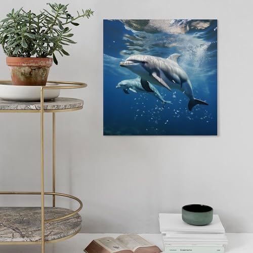 Toile murale abstraite dauphins mignons 60x60 cm pour salon
