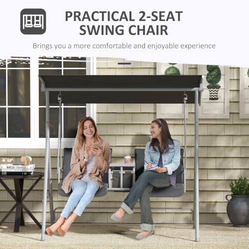 2 Person Porch Swing with Stand Canopy Outdoor Swing Gray