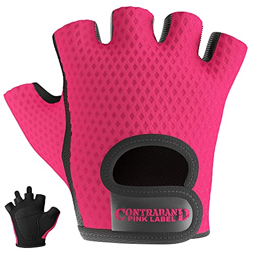 5307 Womens Designer Workout Gloves | Low Sweat Diamond Mesh Fabric w/ Grip-Lock™ Silicone Palm (Pink, Large)