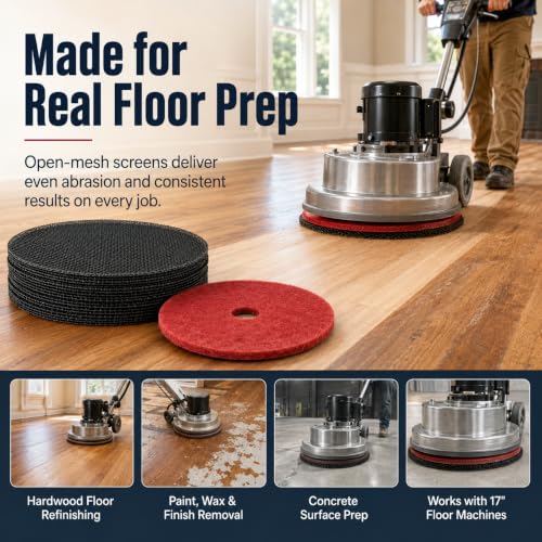 Image of 17 inch Sanding Screen Discs with Buffer Pad,10 Pack 80 Grit Mesh Floor Sanding Screen - for Wood Floor,Epoxy Maintenance