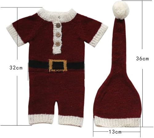 Vista 105 de Ropa de Navidad para recién nacido, accesorios para sesión de fotos, ropa de ganchillo, pantalones de sombrero rojo de Papá Noel, accesorios