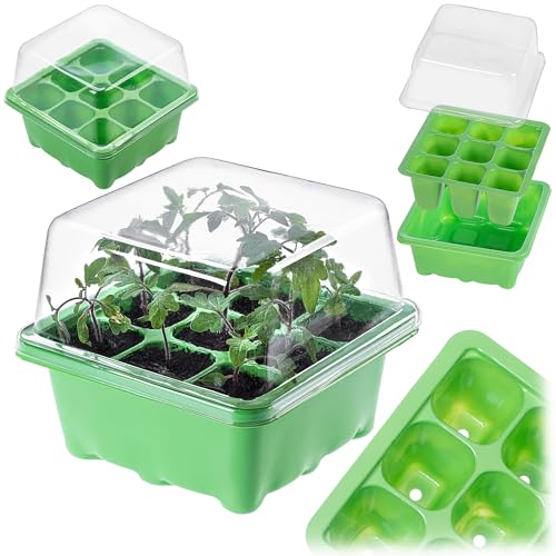 KADAX Serre d'intérieur 14,5 x 14,5 x 12 cm - Mini serre en plastique - Kit de culture - Bol de culture avec couvercle - Mini serre (9 cellules)