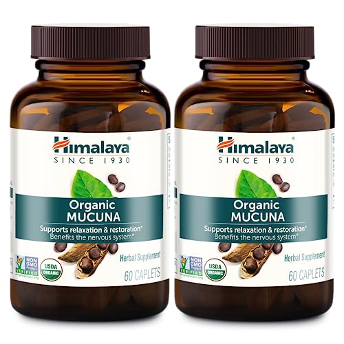 Himalaya USDA Organic Mucuna Pruriens Supplements 600mg Mucuna Pruriens Extract for Calming Relaxation from Tension and Promoting Brain Function - Vegan Non-GMO Gluten Free 120 Caplets
