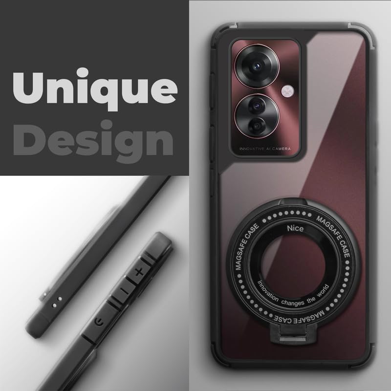 Image of Mr. Case Silicon Framed Transparent Back Cover for Oppo F25 Pro 5G with Holder Kickstand Function | Anti-Yellow, Shockproof, Scratch-Resistant - Black