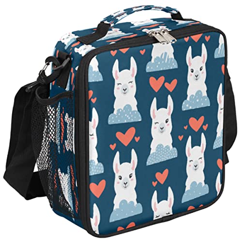 Alpaca Lunch Box For Kids, Love Heart Insulated Lunch Bag For Boys Girls, Reusable Waterproof Lunch Box With Adjustable Shoulder Strap Cooler Tote Bag For School, Work, Picnic #TOP27
