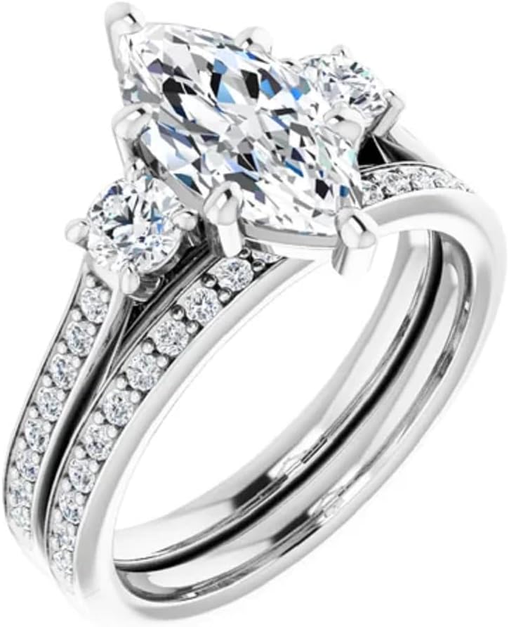 Solitaire Moissanite Engagement Ring Set, 1CT-5CT Marquise Cut Moissanite Diamond Bridal Wedding Ring Set for Women, VVS1 Colorless, 10K 14K 18K Solid Gold, 925 Silver