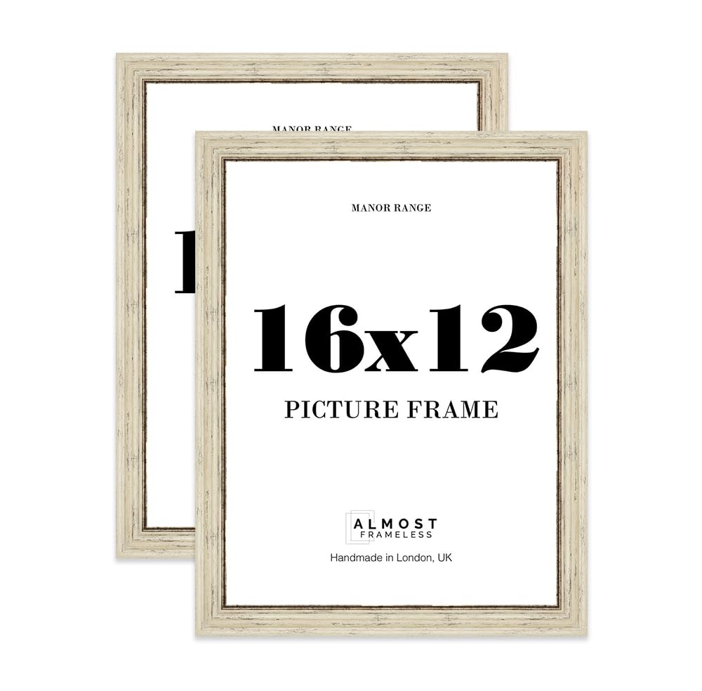 16x12 Picture Frame, Display 16x12 Pictures (30.5 x 40.6cm) - Distressed Cream Rich-toned 42mm Edge Ideal for Home Gallery Display - 2 Pack