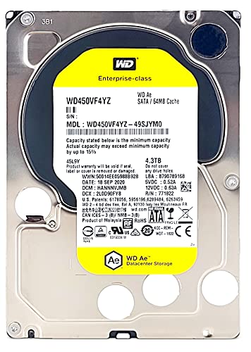 Western Digital 4TB (4.3TB) Internal Hard Drive - 7200 RPM 64MB 3.5" SATA 6Gb/s Enterprise Hard Drive WD450VF4YZ
