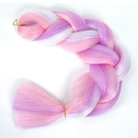 AFNOTE Rainbow Braid in Hair Extensions 24 inch 3 Packs Synthetic High Temperature Jumbo Braiding Hair Profession Crochet Colored Hair Extensions for Braiding(Purple/Pink/White)