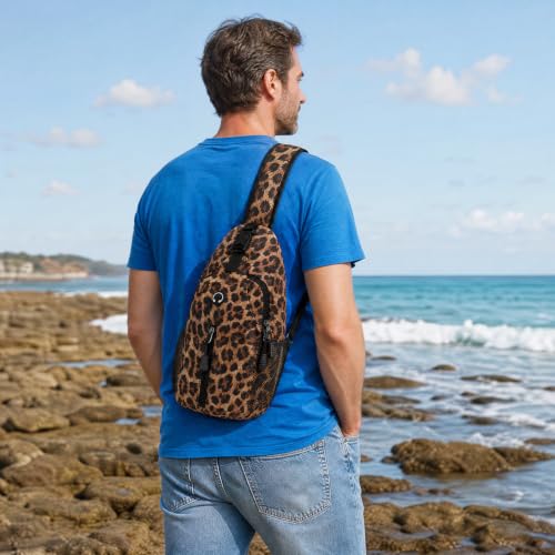 Image of Leopard Print Sling Bag For Women Men Small Crossbody Bags Mini Water Resistant Casual Chest Bag Backpack Shoulder Daypack For Travel Hiking