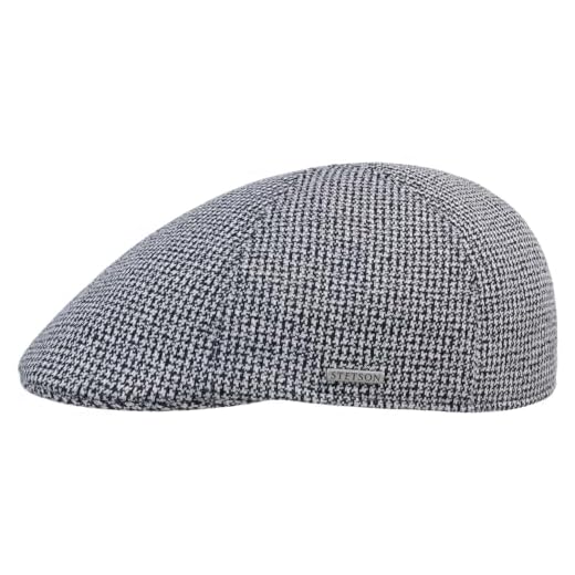 Stetson Texas Cotton Jersey Flatcap Houndstooth Pattern 100% Cotton UV Protection 40+ Made in EU Men Summer Navy XXL (62-63 cm)
