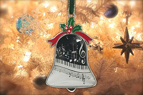Gixpop Christmas Ornament Bell Pendant Decorative Metal Glass Hanging Christmas Bell Ornaments For Home Decoration Party Decor A Piano Keys With Musical Notes #TOP2