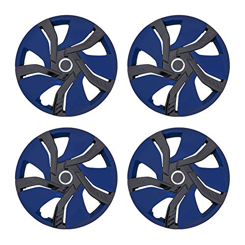 XhuangTech 4Pcs/Set Car Chrome Wheel Rim Skin Cover Hub Caps Hubcap Wheel Cover (Blue & Black, 15inch)