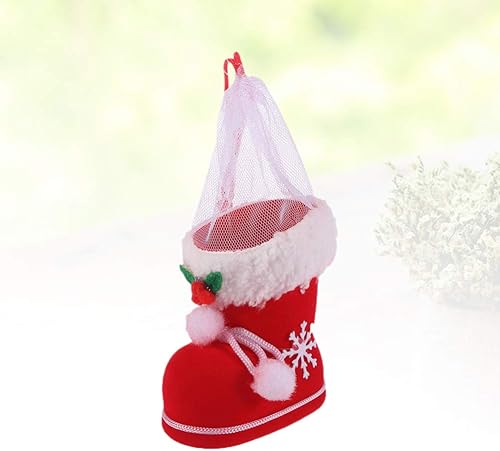 Miniatura 5 de TOYANDONA 2 botas de caramelo de Navidad con pompones, bolsa de regalo de Cnady para árbol de Navidad, calcetín de Navidad, mini botas de Santa para