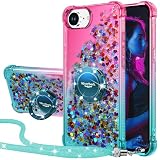 Silverback for iPhone 17e Case/iPhone 16e Case with Stand, Moving Liquid Holographic Sparkle Glitter Case with Kickstand, Girls Women Bling Diamond Ring Protective Cover - Green