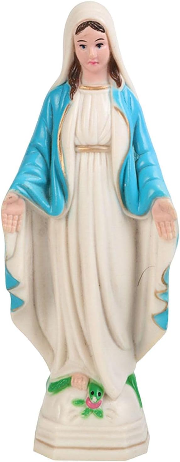 Fenteer Blessed Mother Virgin Mary Figurine Statue Blessed Virgin Mother Mary Figurine Character Sculpture for Living Room Table Stand Decoration,Blue Coat,10cm