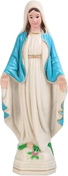 Blessed Virgin Mary Figurine Statue, 10cm Luminous Holy Mother Mary Sculpture with Blue Coat for Home Bookshelf and Cabinet Decor