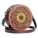 Leather Sunflower Purse â€“ Crossbody Tooled Leather Purse â€“ Sunflower Purses for Women with Inside Pockets - Round Leather Crossbody Purse for Women â€“ Western Purses for Women with Adjustable Strap