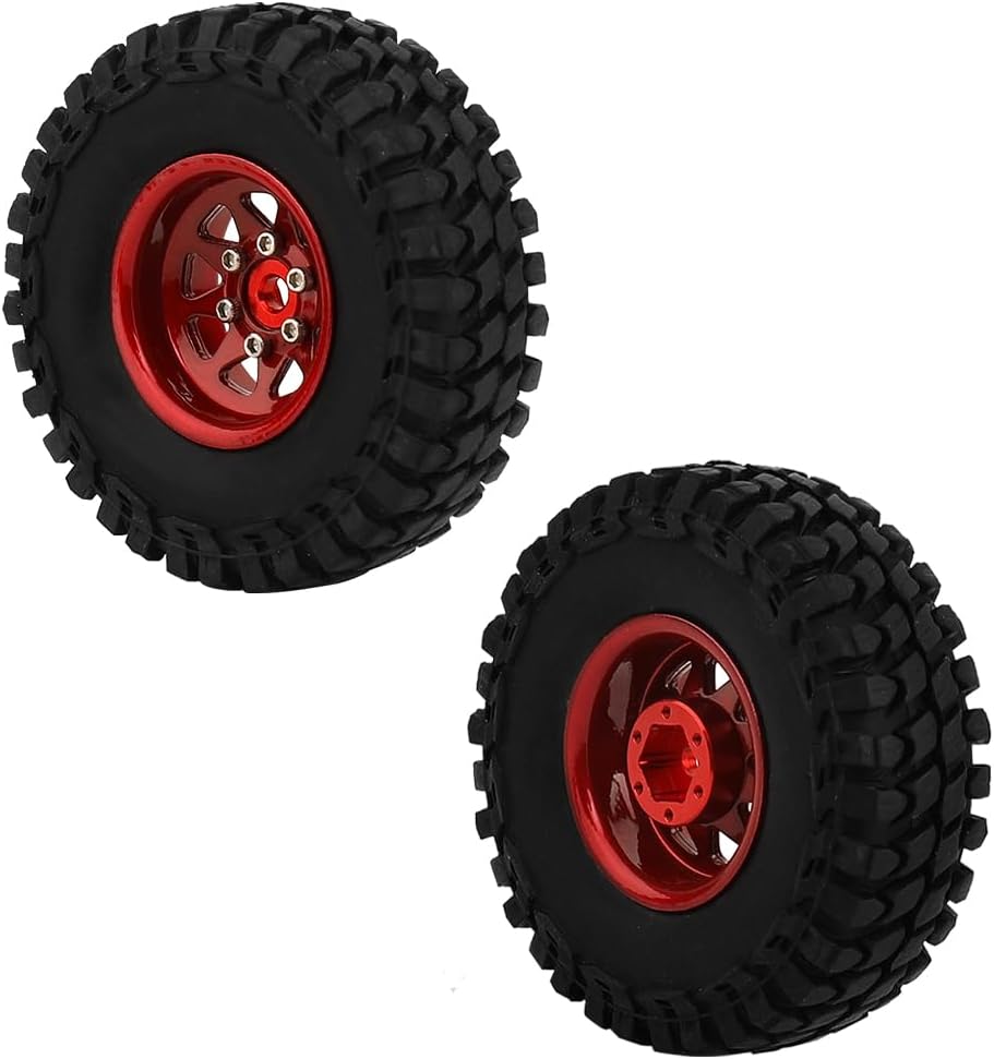 1.0 Beadlock Wheel Soft Tires Set -3.78mm Offset Wheel Rims for 1/18 1/24 RC Crawler Car Axial AX24 SCX24 FMS FCX24 TRX4M (red)