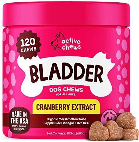 Active Chews | Cranberry Supplement for Dogs | Dog UTI, Bladder Control for Dogs | Dog Kidney Support, Dog Cranberry Supplement, Dog Health Supplies, Dog Incontinence Products | 120 ct