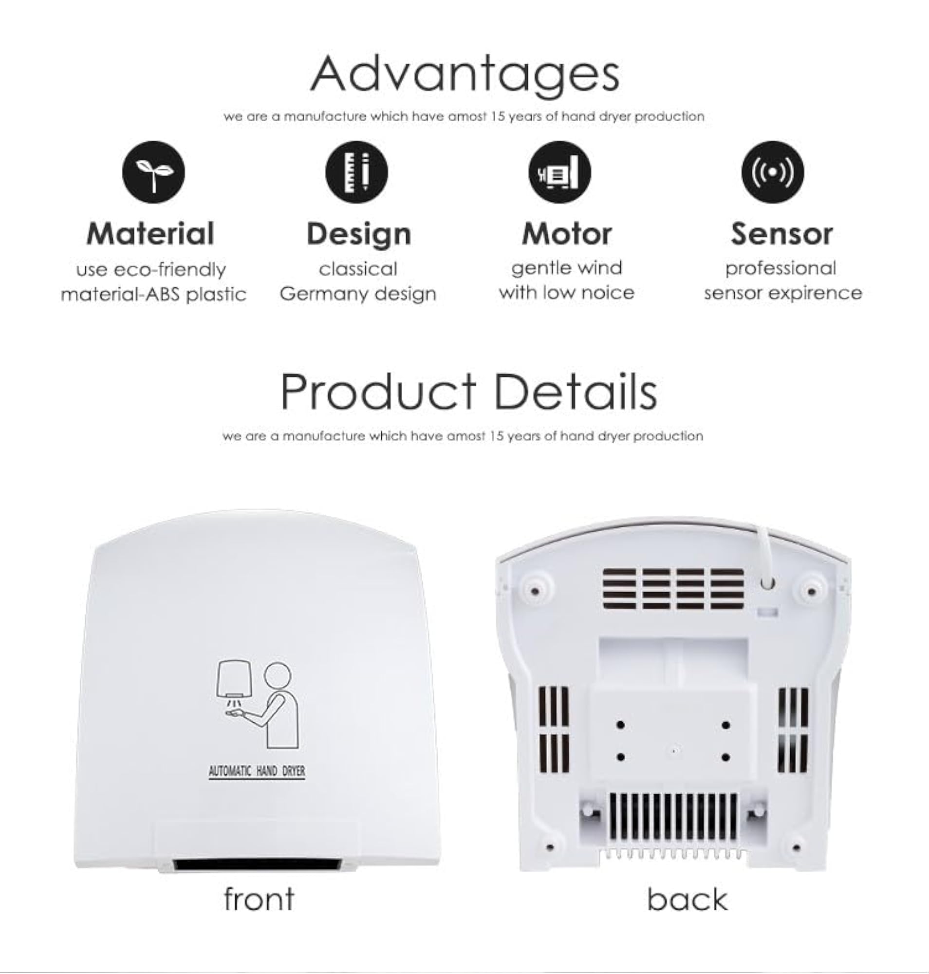 Hand Dryer Automatic High Speed Motion Sensor