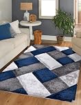 3D Shaggy Rugs Modern Geometric Design Large Area Rugs for Living Room Bedroom Thick Fluffy Floor Mats Small Door Mat (Blue, 160 x 230 cm)