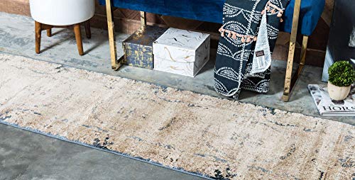 Unique Loom Chateau Collection Rustic, Vintage, Medallion, Textured, Distressed, Traditional Area Rug, 2 Ft 2 In X 6 Ft 7 In, Beige/Navy Blue #TOP2