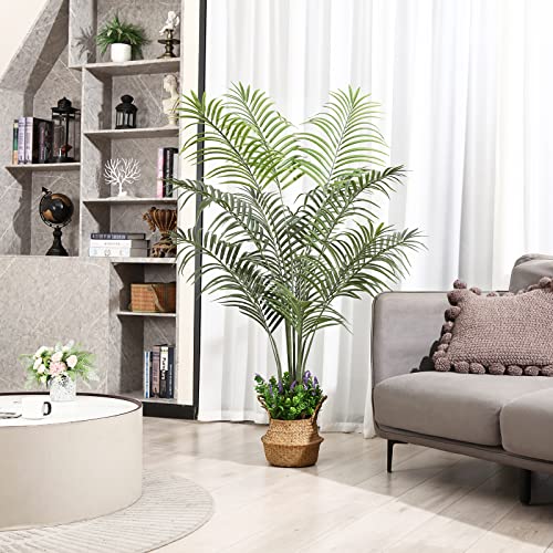 Mosade Artificial Areca Palm Tree 5Feet Fake Tropical Palm Plant And Handmade Seagrass Basket, Perfect Tall Faux Dypsis Lutescens Plants For Entryway Modern Decor Home Office Porch Balcony Gift，2Pack #TOP2