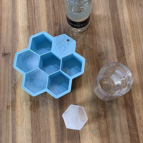 Image of Outset 76634 Large Hexagon Silicone Ice Cube Tray, 7-Cell, Blue