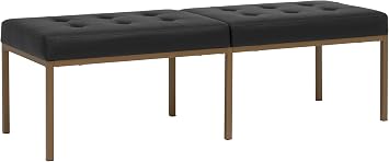 Studio Designs Home Camber Modern Dining Room 60" with Chrome Legs and Tufted Faux Leather, Entryway or Livingroom Accent Bench, Bronze/Black