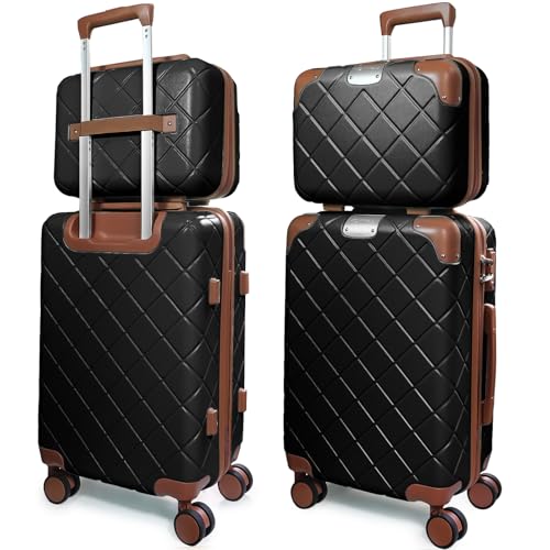 Image of Lightweight Carry on Luggage 22x14x9 Airline Approved Suitcases with Wheels YKK Zipper TSA Lock, 2 Piece Luggage Set for Weekend Getaways & Travel Business (14 /20 Black)