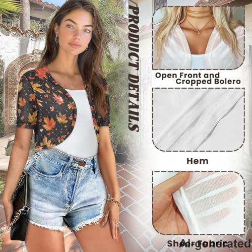 Image of Women's Shrug Short Sleeve Bolero Open Front Knit Party Tulle Cardigan Cropped Cardigan Shoulder Cover Up