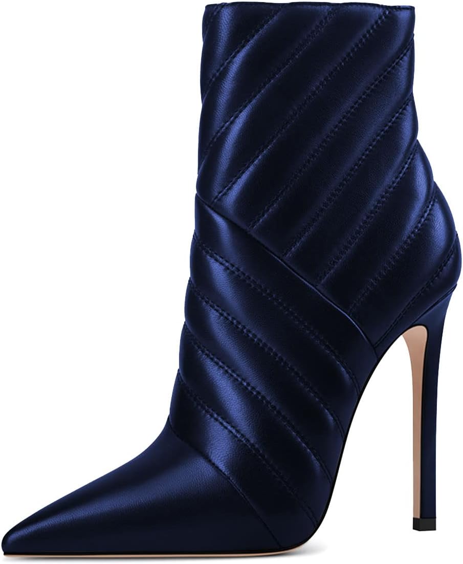 FSJ Women Fashion Ankle Boot Sexy Pointed Toe Stiletto High Heel Side Zipper Dressy Short Booties Size 4-15 US