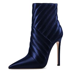 FSJ Women Fashion Ankle Boot Sexy Pointed Toe Stiletto High Heel Side Zipper Dressy Short Booties Size 4-15