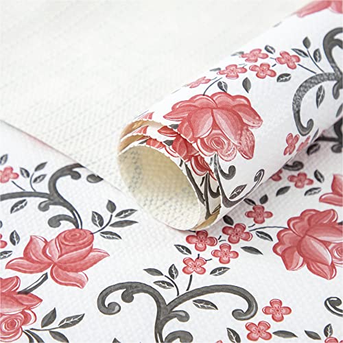 Fifty-Feet 12X120 Inch Shelf Liner For Kitchen Cabinets, Pvc Drawer Liner For Dresser Non-Slip Bathroom, Non-Adhesive Cabinet Liner Washable (Red Floral)(1 Roll) #TOP20