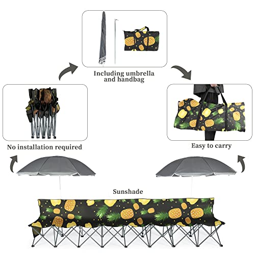Hopubuy Portable Folding 8 Seat Bench, Folding Sports Sideline Bench With Sunshade And Carry Bag, Outdoor Team Bench For Football, Camping, Fishing, Pineapple #TOP3