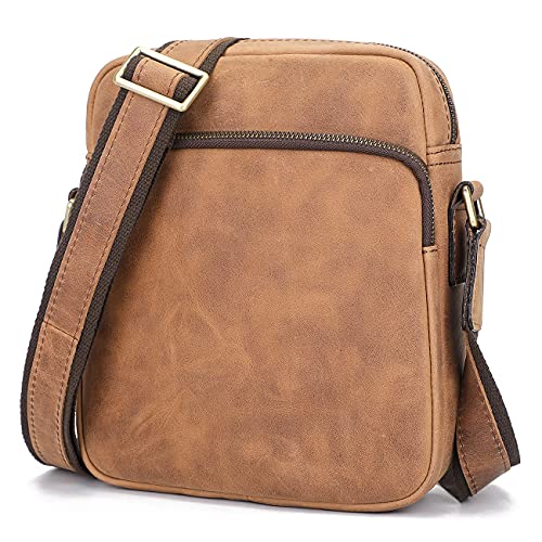 YOGCI Pequeño bolso de mensajero de cuero para los hombres Vintage hombro Crossbody bolso de los hombres para el trabajo casual, Marrón claro Cover