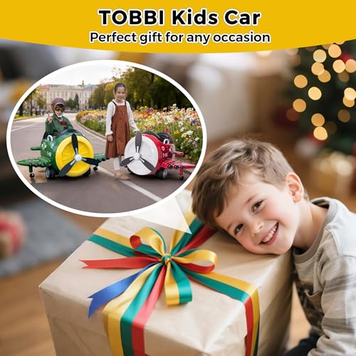 Electric Car for Kids Ride On Airplane Toy TOBBI Battery Powered 12V Kids' Electric Vehicle Rideable Airplane with Remote Control/Bombing Sound -Army Green