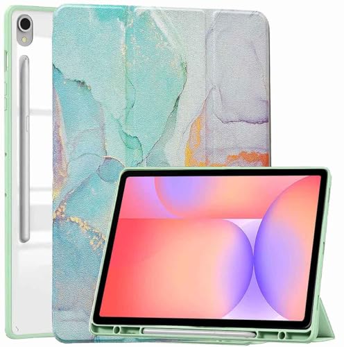 Image of ProElite Cover for Samsung Galaxy Tab S10 Lite 10.9 inch / Tab S9 FE 10.9 inch /Tab S10 FE /Tab S9 11 inch Cover Case, Smart Flip Case Cover with S Pen Holder, Marble Green [Transparent Back]
