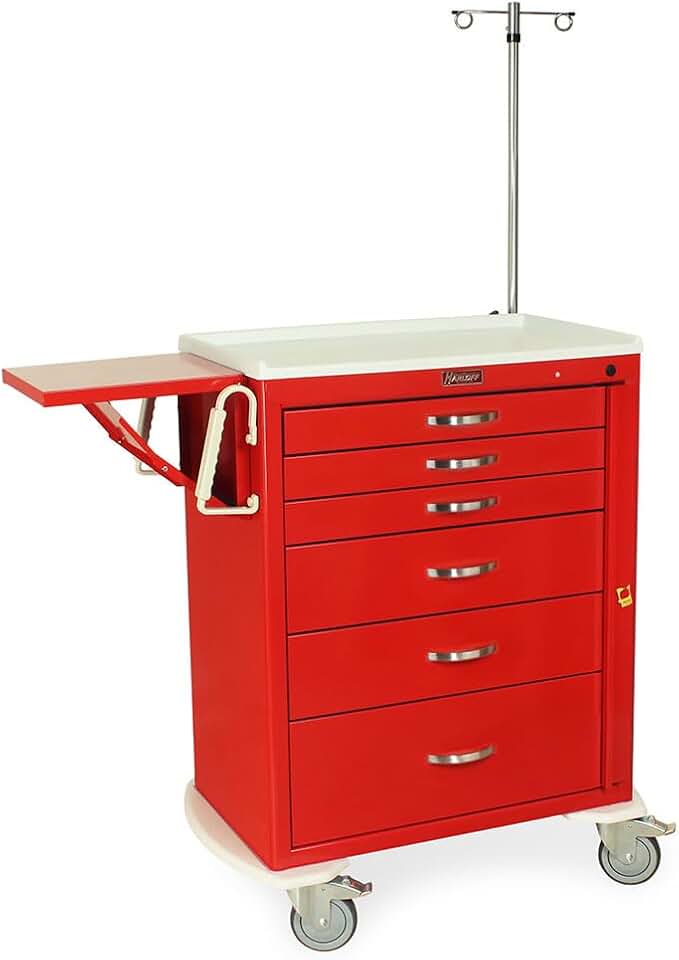 HARLOFF M-Series Tall Emergency Crash Cart with MD30-EMG1 Package, Standard Width, Six Drawers, Breakaway Lock, MDS3030B06+MD30-EMG1 (MDS3030B06-EMG1)