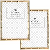 YiPinYin 5x7'' Bamboo Detail Dark Gold Metal Picture Frame 2pack,Elegant Gold Plated Baby Nurse Photo Frames 5x7'' With Soft Touch Velvet Backing for Desktop and Wall Décor
