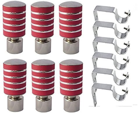 Prushti Fashion 6 Finials and 6 Supports Door and Window Curtain Bracket (Pink, standard) Set of 6