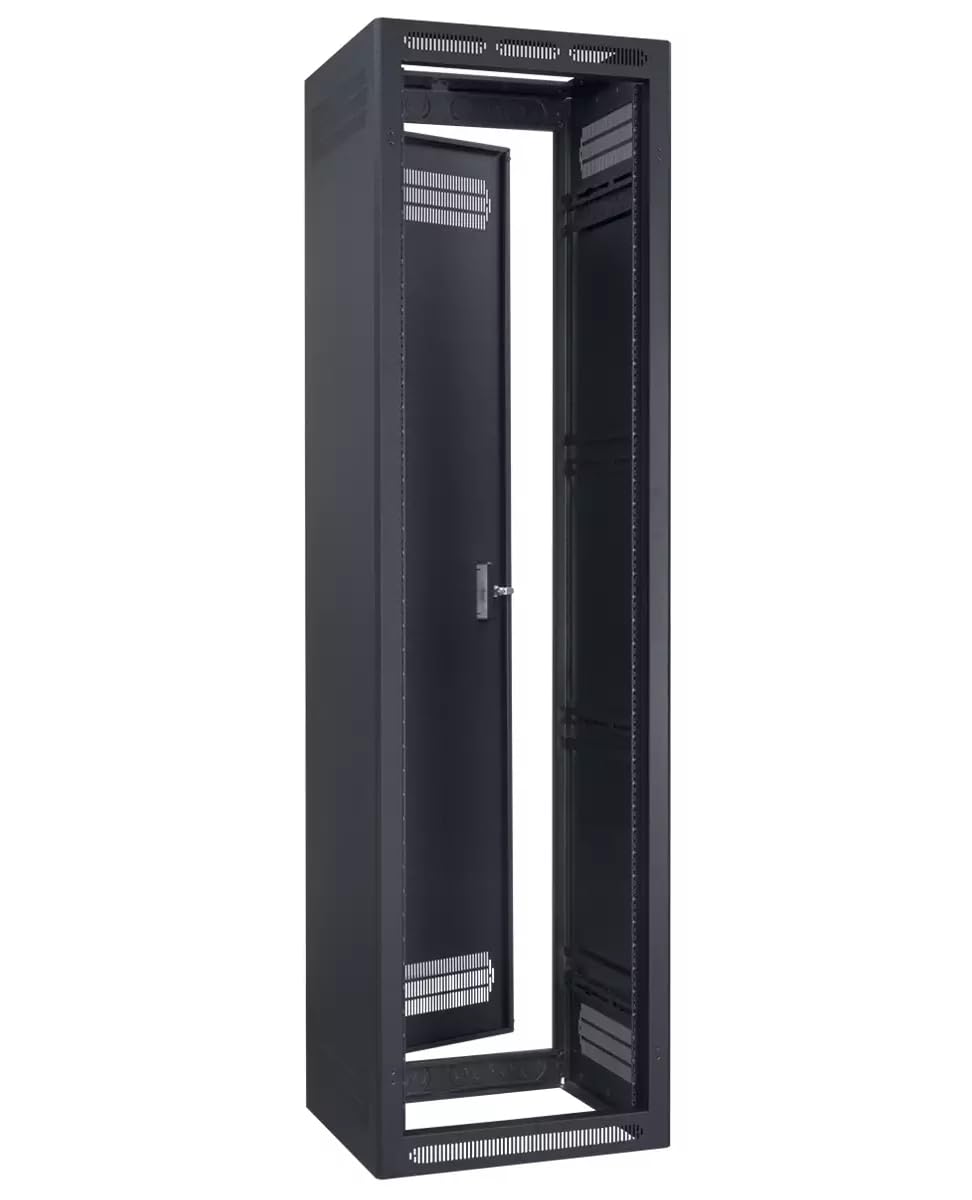 Lowell LER-4427-BAV LER Series 44U X 27 Inches D Enclosed AV Rack with Accessory Bundle, Black; Welded Sides with Vents; Accessory Bundle Includes Solid Surface-Mount Front Door with Key Lock