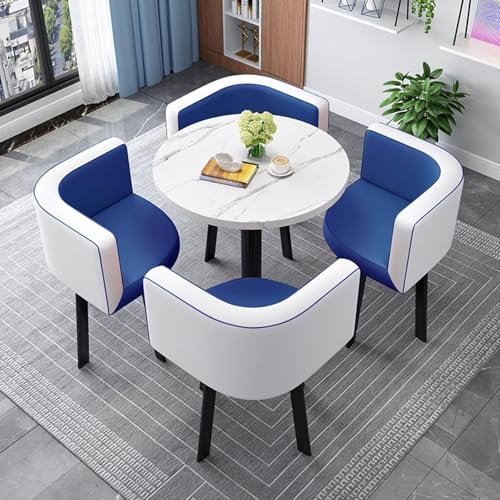 Moderno juego de mesa de comedor azul con 4 sillas, elegante mesa central para sala de estar, muebles de comedor elegantes, perfecto para decoración del hogar y entretenimiento