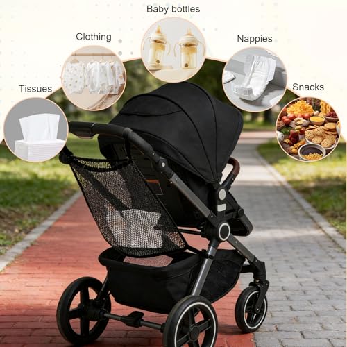 Einkaufstaschen, Universalnetz Einkaufsnetz Für Kinderwagen, Sportwagen Und Buggy, Netztasche Rückseite des Kinderwagens, Aufbewahrungstasche Passend für die meisten Griffe - Schwarz 1 Stück