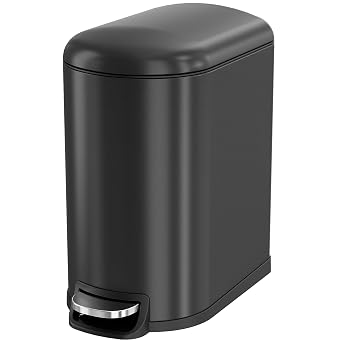 Clevich Pedal Bin, 5.2 Gal 20 L Slim Kitchen Bin with Soft Close Lid, Stainless Steel, Small Trash Can with Removable Inner Bucket for Home,Bathroom,Kitchen,Bedroom,and Office Black